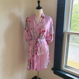 Josie Natori Kimono Robe Women's L Lavender‎ Floral Print Lightweight